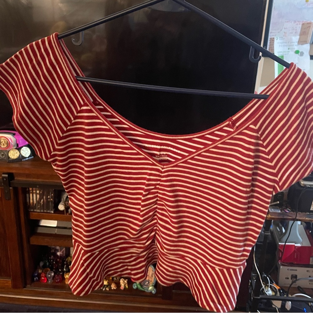 American eagle red/white striped crop top in medium